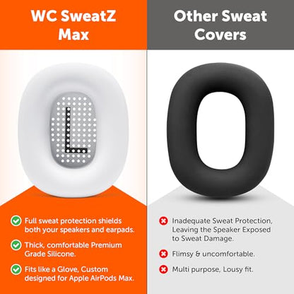 WC SweatZ Max - Patented Silicone Sweat Covers for AirPods Max 1 | Made by Wicked Cushions | (Does Not Fit AirPods Max 2). Sweatproof, Full Earpad Protection | White - color: White