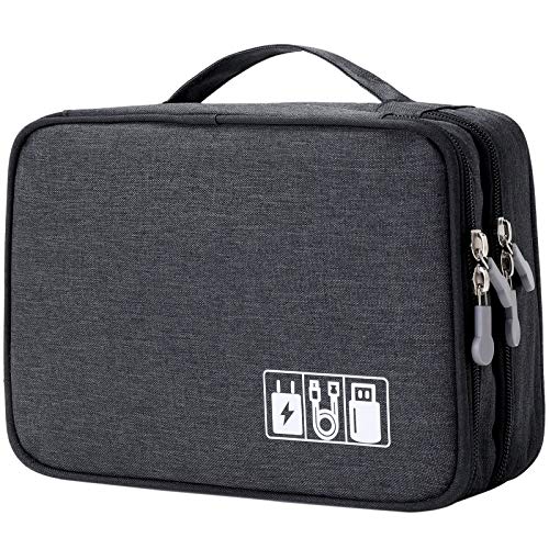 mygreen Electronic Accessories Organizer Bag, Waterproof Double Layer Travel Storage Case with Adjustable Padded Dividers, Portable Hard Pouch for Cables, Charger, Power Bank, Phone, Hard Drive Black - color: Black