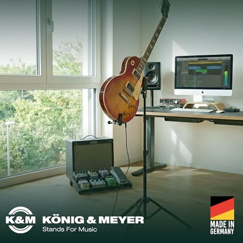 K&M Konig & Meyer 14760.000.55 Performer Electric Guitar Stand - Heavy Duty 2-way Height Adjustment - Felt-lined Instrument Support Arm Folding Guitar Stand Design - For Adult / Young Musicians