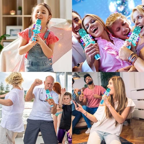 BONAOK Karaoke Microphone for Kids & Adults - Bluetooth Microphones Singing Mic with Disco Lights, Echo Effect, Built-in Speaker Portable Karaoke Player for Party Travel Gifts Q78(Ice Blue) - color: Ice Blue