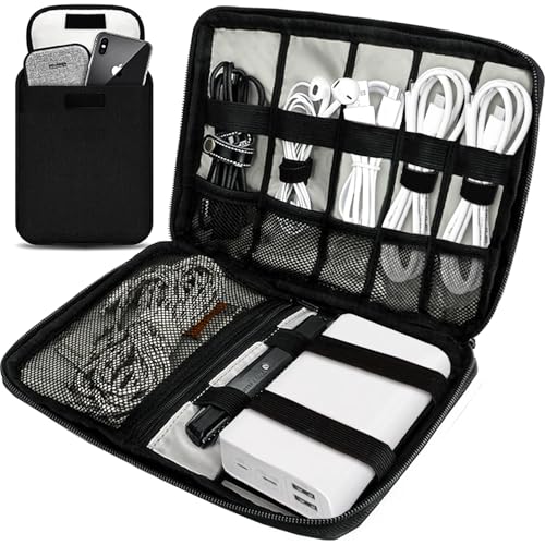 Travel Cable Organizer Pouch Electronic Accessories,Travel Essentials | Cord Organizer Storage Bag For Cord, Charger, Phone, Earphone,SD Card,Black