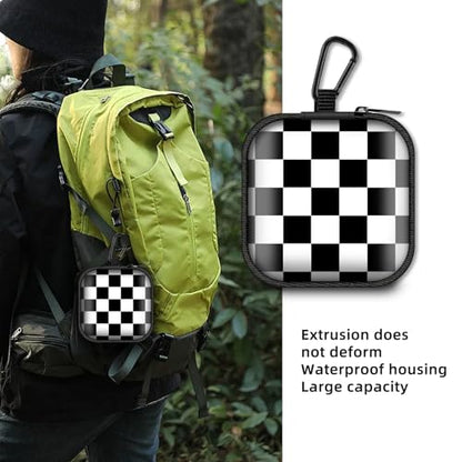 Square Data Cable Earbud Charger Coin Storage Bag Shockproof and Drop-Proof EVA Material Compatible with AirPod(Blakc White Checkerboard) - color: Blakc White checkerboard