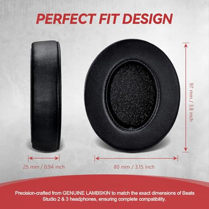 Aurivor Studio 3 Replacement Ear Pads for Beats Studio 3 & 2 Headphones, Cushions Earpads with Genuine Lambskin Leather, Softer Memory Foam, Stronger Adhesive (Lambskin-Black) - color: Lambskin-Black