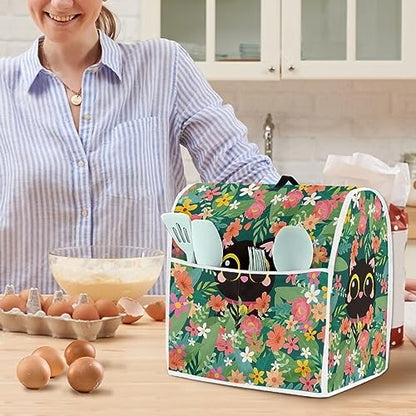 Cute Cat Flower Mixer Cover with Pockets L Size Stain Resistant Dust Supplies Modern Design Dustproof Washable Covers Coffee Maker Cover - color: Cute Cat Flower, size: L