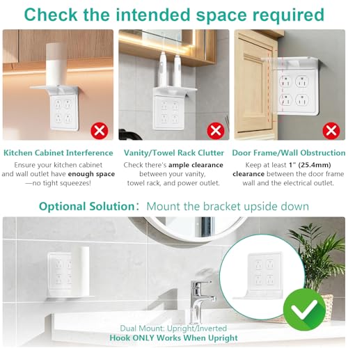 WALI Double Outlet Shelf Wall Holder – Bathroom Shelf Duplex for Electric Toothbrush, HomePod Mini, Echo Dot & Phone Charging – White (DLS001) - size: Larger