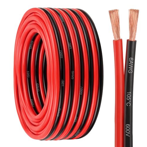 6 Gauge Wire 2 Conductors Copper Wire, 6 AWG Battery Cable Oxygen Free Copper Wire for Solar Panel, Automotive, Trailer, RV and Speaker (6 Gauge 10FT) - size: 10 FT, style: 6 AWG