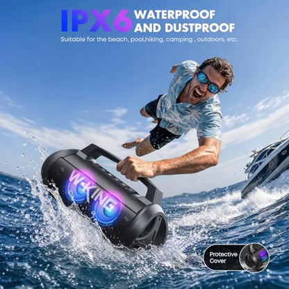 W-King Portable Bluetooth Speaker, 120W Peak Loud Bass Boombox Outdoor - style: D10
