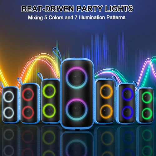 Hupoaf Bluetooth Speaker, 2026 New Portable Wireless Speaker with 6D Loud Sound, IPX7 Waterproof, HD Call, RGB Lights, 12H Playtime for Home/Party/Outdoor/Beach, Electronic Gadgets, Birthday Gift - color: Blue