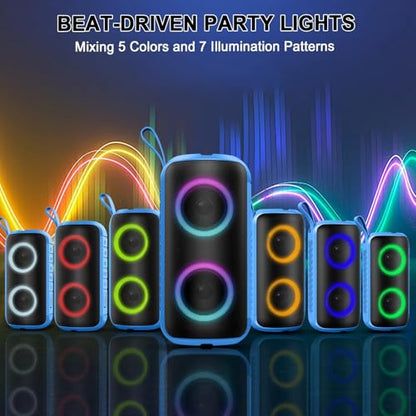 Hupoaf Bluetooth Speaker, 2026 New Portable Wireless Speaker with 6D Loud Sound, IPX7 Waterproof, HD Call, RGB Lights, 12H Playtime for Home/Party/Outdoor/Beach, Electronic Gadgets, Birthday Gift - color: Blue