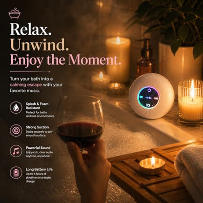 Bluetooth Shower Speaker with LED – Portable Wireless Mini Speaker with Mic & Suction Cup, IPX4 Water Resistant for Shower, Travel, Pool, River Floating, and Outdoor Fun (White) - color: White