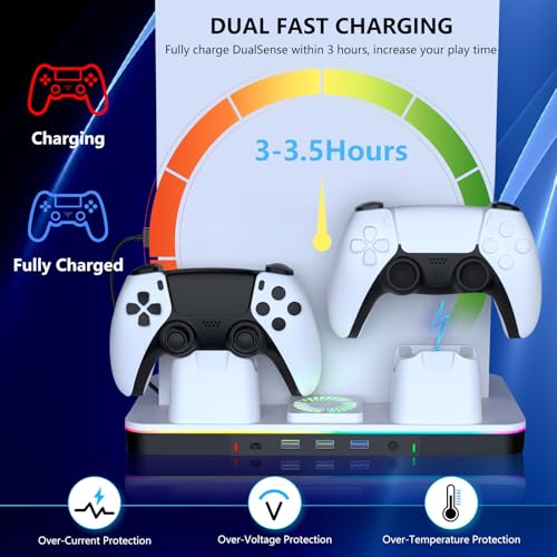 G-STORY Stand & Cooling Station for PS5/Pro/Slim, Dual Controller Charger, RGB Fan, Headset Holder