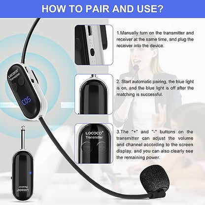 UHF Wireless Headset Microphone System: Mic Headset - LED Digital Display, Head Handheld Mic 2 in 1, Working Time 6H, 165 ft Range Mics for Voice Amplifier, Tour Guide, Teaching, Fitness, PA System - color: Black1