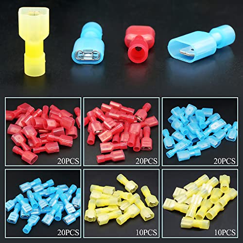 Twidec/100PCS Nylon Spade Connectors Kit 22-10 Gauge Male and Female Wire Spade Terminal Quick Disconnect Fully Insulated Wire Crimp Connector for Automotive Marine - color: Multicoloured Nylon 100PCS
