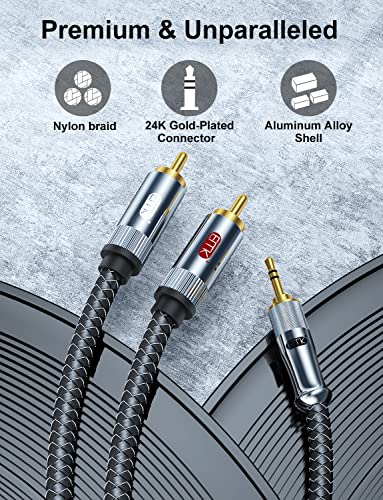 EMK 3.5mm to RCA Stereo Audio Cable - Gold Plated, Aux Male to 2RCA Male, 3ft/1M, Compatible with Smartphones, MP4, Tablets, Speakers, Home Theater, HDTV - color: 3.5mm Male to 2 RCA Male Silver, size: 3 Ft/1M, style: 3.5mm to 2RCA