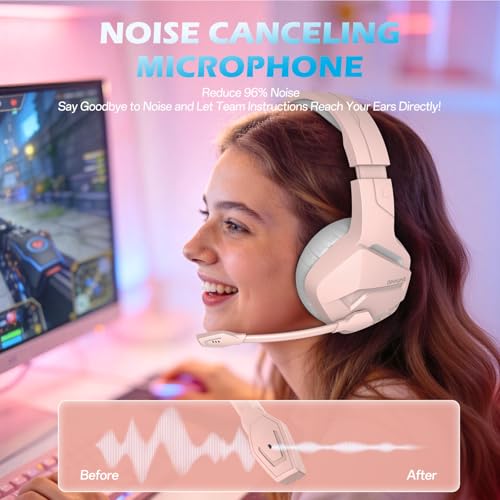 BINNUNE Wireless Gaming Headset for Xbox Series X/S, Xbox One, 120H Ultra-Long Battery, Bluetooth 5.3 Gaming Headphones with Noise-Canceling Mic, Comfortable Over-Ear Headphones,Pink - color: Pink