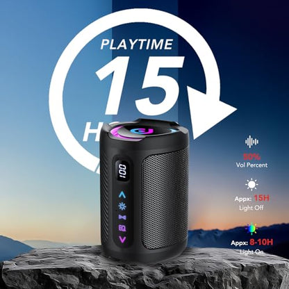 aowoka Bluetooth Speaker, 2026 Portable Wireless Speakers with Led Light, Bluetooth 5.4, 15H Playtime, Enhanced Bass, IPX7 Waterproof, Outdoor Speaker for Travel, Sport, Party, Biking.