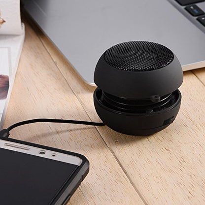 ASHATA Portable Mini Speaker, Plug in Speaker with 3.5mm Plug Retractable, Mono, 1.5Hrs Playtime, Compatible with MP3 MP4 MP5 Smartphone PC Laptop, 180mAh Battery, Black