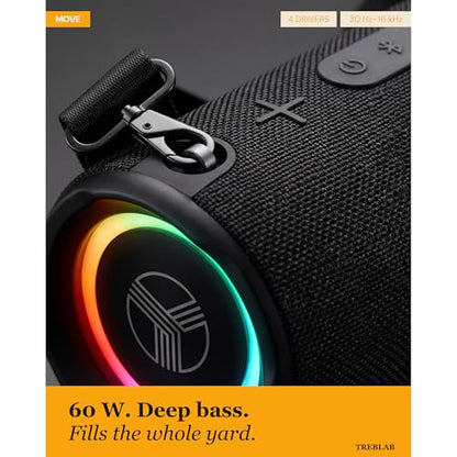 TREBLAB HD-Max Loud Portable Wireless Bluetooth Speaker, 60W IPX7 20H | RGB Power bank Outdoor Speaker, TWS Stereo Pairing, Carry Strap & Deep Bass for Backyard Parties, USB-C Charging - color: Black