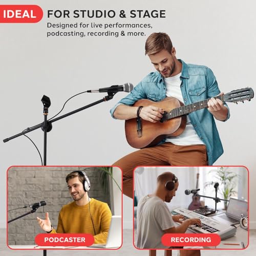 Pyle Universal Adjustable Tripod Microphone Stand - Pair of Heavy Duty Lightweight Professional Compact Extendable Stage Studio Floor Standing Boom Mic Holder w/ Carry Bag, 5/8" Adapter