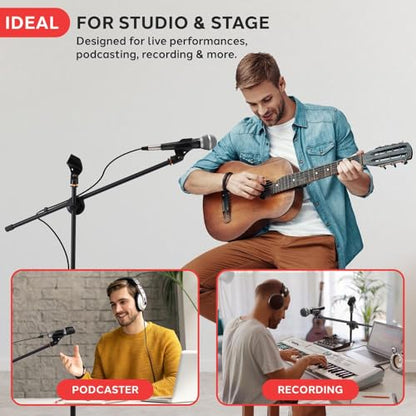 Pyle Universal Adjustable Tripod Microphone Stand - Pair of Heavy Duty Lightweight Professional Compact Extendable Stage Studio Floor Standing Boom Mic Holder w/ Carry Bag, 5/8" Adapter