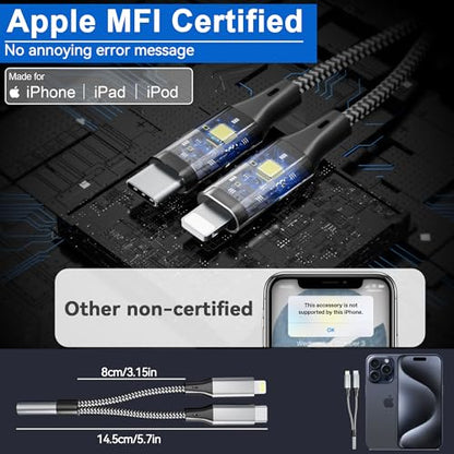 USB C and Lightning to 3.5 mm Headphone Adapter for iPhone - 2 in 1 USB C to 3.5mm & Lighting to 3.5mm Aux to USB C and Lightning Audio adapter for iPhone17 16 15 14 13 12 Pro Galaxy S24 S23 iPad Mac