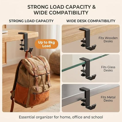 Black Desk Mount Purse Hook | Portabl Adjustable Clamp-On Backpack Hanger Table Bag Holder ,for Handbags Headphones(Single Hook) - color: Black Single Hook