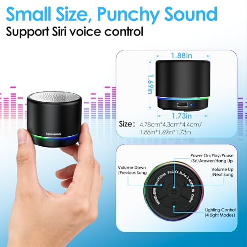 Portable Bluetooth Speaker Case Packed, Mini Speaker, Noise Mic | 12H Battery Life, Metal Cover,TWS Pairing, Wireless Speaker with RGB Lights for Home/Travel/Outdoor/Car/Beach by Music Lovers - color: Silver Black