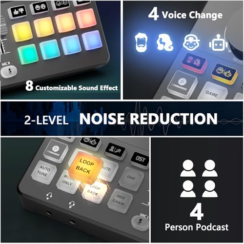 Podcast Equipment Bundle for 4, All-in-One Audio Mixer with Dynamic Micophones Noise Reduction for Live Streaming/Recording/Singing，PC,Smartphone，TikTok M100 3rd