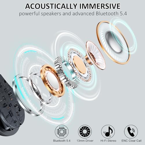 Matast 2026 Wireless Earbuds, 50 Playback Over-Ear Buds with ENC Noise Cancelling Mics, IP7 Headset with Earhook, LED Display, Deep Bass Fitness Earphones, Bluetooth 5.4 Headphones Sports,