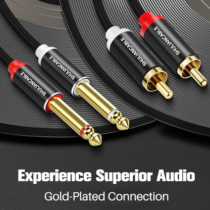 SHULIANCABLE 1/4 to RCA Cable, 6.35mm to Dual RCA Stereo Audio (15Ft/5Meter | 2X6.35mm TS to Dual RCA Stereo Audio Interconnect Cord for AV Receivers, Speakers, Home Audio Systems, Amplifiers - size: 15Ft/5Meter