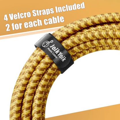2-Pack 15 Feet Tweed braided 1/4 Inch TS Guitar Cables, Yellow & Brown | Strain relief, Anti-kink, no signal loss, fit electric guitar, bass, amp - color: Yellow, size: 15ft