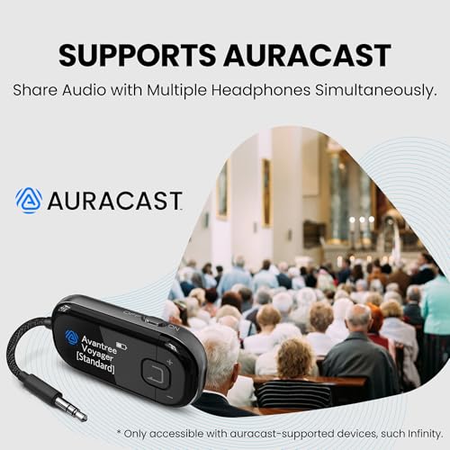 Avantree Voyager Airplane Bluetooth Adapter with OLED Display | Easy Pairing for AirPods, Bose & Bluetooth Headphones, aptX Adaptive & Auracast Audio Transmitter for Flights & Travel - color: Black