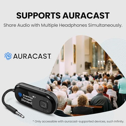 Avantree Voyager Airplane Bluetooth Adapter with OLED Display | Easy Pairing for AirPods, Bose & Bluetooth Headphones, aptX Adaptive & Auracast Audio Transmitter for Flights & Travel - color: Black