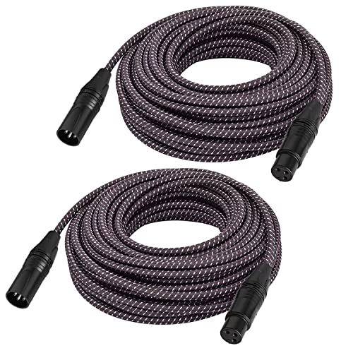 100ft XLR Cables Braided 2 Pack | Premium Anti-Tangling Balanced 3 Pin XLR Male to Female Patch Cords for Microphone Mic DJ Recroding - size: 2-Pack 100Ft