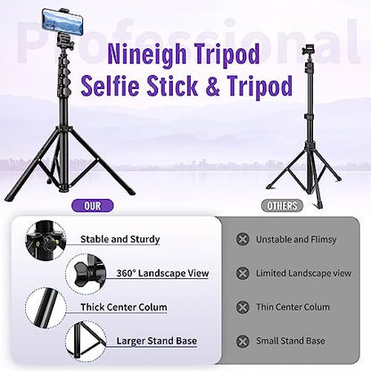 80" Phone Tripod, Selfie Stick, Aluminum Cellphone Tripod Stand | for Video Photo Vlog, Travel Tripods with Gooseneck Remote Phone Holder, Compatible with iPhone Android Smartphone - size: 80 Inch