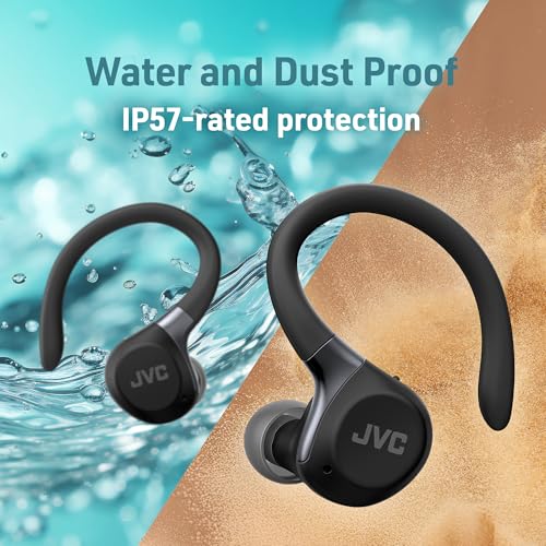 JVC Fitness Series HAEC75TB True Wireless Sport Earbuds, Black | Adjustable Hooks, Active Noise Cancelling, Ambient Sound Mode, IP57 Waterproof, 40hr Long Battery Life - color: Black