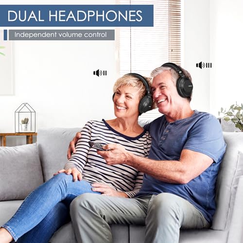 SIMOLIO 737D Plus Wireless Headphones for TV Watching, By-Pass to Soundbar, Cinema & Clear Dialog Modes, Volume Boosted Dual Headphones Bluetooth for Seniors, No Delay, TV & Bluetooth Mode, 164FT/50M - style: Two Headsets