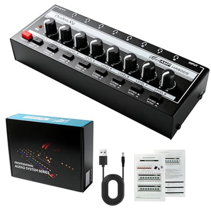 HA800S Audio Mixer, 8-Channel Stereo Line Mixer for Sub-Mixing, Independent Volume & Stereo/Mono Control, 1/4" TRS Input/Output for Headphone Monitoring, Studio Recording, Band Rehearsal