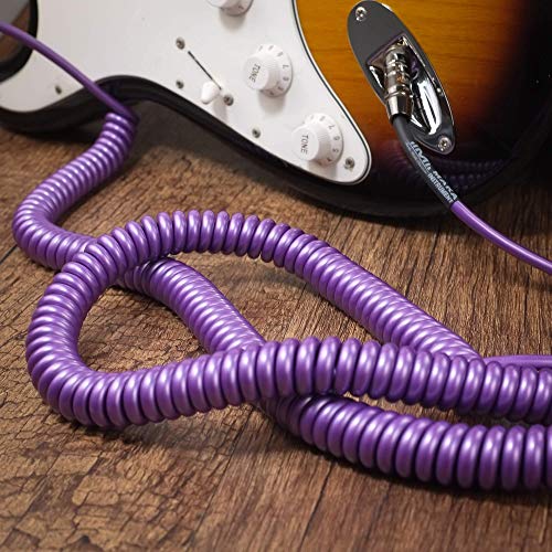 Premium Guitar Coil Cable 30 Feet, Instrument Coiled Curly Cord for Guitar Bass, 1/4 inch Right Angle to Straight, Purple - size: 30' (Purple)