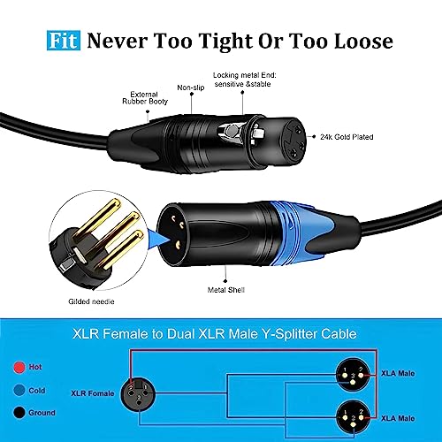 Smithok 2pack XLR Y Splitter Cable,Female to Dual Male Y Cable (XLR Splitter 1 Female to 2 Male),Balanced Microphone Splitter Cord Audio Adaptor - 1.6ft /0.5m - size: 2pack*1.6ft