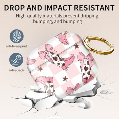 Compatible with AirPods 4th Generation Case 2024, Shockproof Cover with Golden Buckle for Women & Girls, Protective Anti-Drop Design(Cute Cowgirl Boots) - color: Cute cowgirl boots