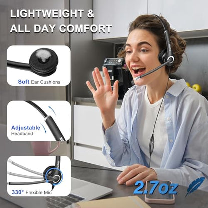 Callez Computer Headset, 3.5mm Cell Phone Headset with Mic Noise Cancelling | USB-C Wired Headphone for PC Laptop Mac iPhone 15/16/17 Samsung, Zoom Teams Call Center Home Office Work, in-line Controls - color: Black
