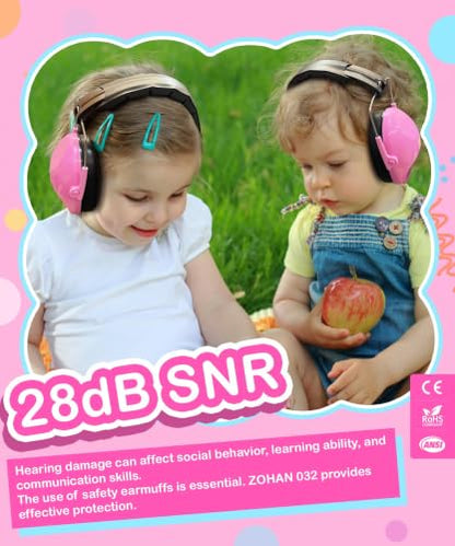 ZOHAN 032 Kids Noise Cancelling Headphones - 25dB NRR Kids Ear Protection, Hearing Protection Safety Ear Muffs for School Monster Truck Fireworks Traveling Studying Concerts Autism - Hot Pink - color: Hot Pink