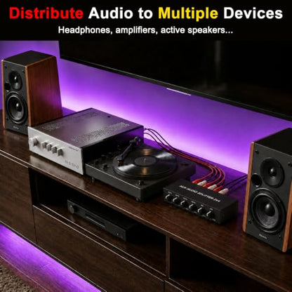 2 in 4 out 3.5mm Aux Audio Splitter Stereo Line Level Distributor Mixer with Independent Volume Control