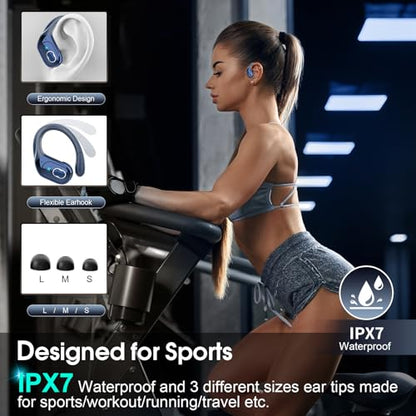 Aptkdoe Wireless Earbuds 75H Bluetooth 5.4 Sport Headphones with Earhooks | IPX7 Waterproof In-ear Buds Feature ENC Noise Cancelling Mic. Stereo Sound Device for Gym Running Workout, Royal Blue - color: Royal Blue