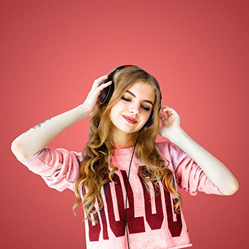 LORELEI X6 Over-Ear Headphones with Microphone, Lightweight Foldable & Portable Stereo Bass Headphones with 1.45M No-Tangle,Wired Headphones for Smartphone Tablet MP3 / 4 (Black-Red) - color: Black-red