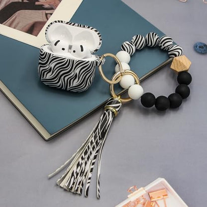 Case Compatible with AirPods 4 Case,Soft Silicone Cover with Bracelet Lanyard and Keychain, Cute Wireless Charging Protective Case for Apple AirPods 4th for Women and Men (Zebra) - color: Zebra