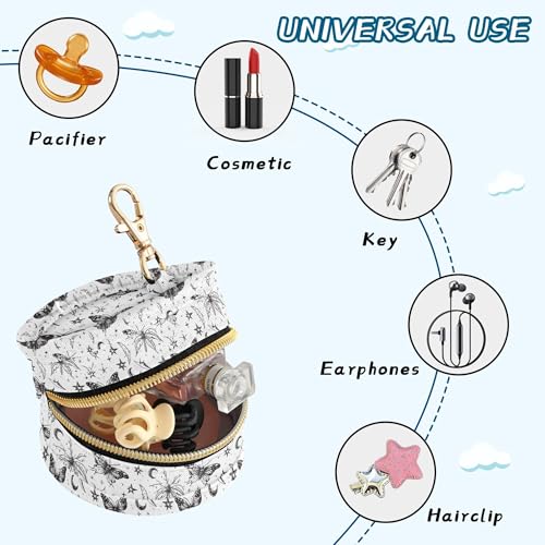 Pacifier Case Gothic Butterfly Moon Star Printed Waterproof Pacifier Holder Pouch with Metal Hook Clip Round Small Soother Storage Bag for Diaper Bag Stroller - color: Gothic Butterfly Moon Star