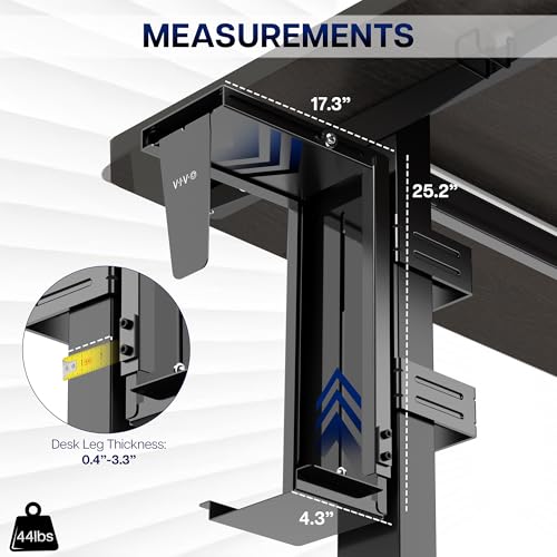 VIVO Adjustable Clamp-on Desk Leg Large PC Mount, Under Desk CPU Storage, Computer Case Holder with Tool-Free Installation, Black, Mount-PCLC1 - size: Large