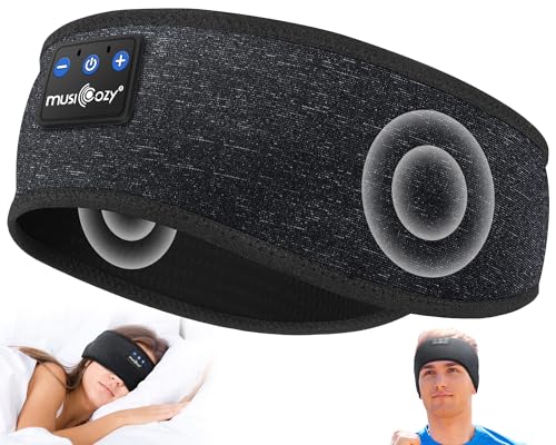 MUSICOZY Bluetooth 5.4 Sleep Headphones Headband Sports Wireless Audio | Earbuds 2 in 1 Design with Breathable Stretch Fabric, HD Stereo Sound Speakers for Workout Yoga Running, Nighttime Sleep Use - color: Black